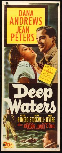 9t103 DEEP WATERS insert '48 close up of Dana Andrews holding sexy Jean Peters!