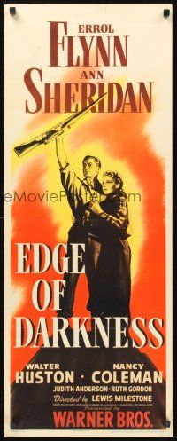 9t123 EDGE OF DARKNESS insert '42 great full-length art of Errol Flynn & Ann Sheridan!