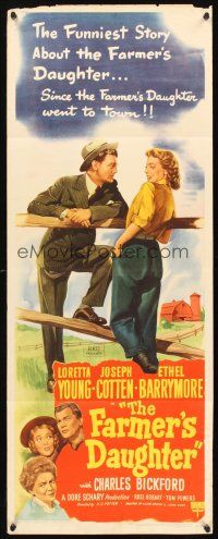 9t135 FARMER'S DAUGHTER insert '47 Loretta Young, Joseph Cotten, Ethel Barrymore