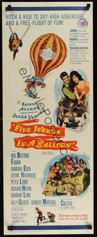 9t141 FIVE WEEKS IN A BALLOON insert '62 Jules Verne, Red Buttons, Fabian, Barbara Eden