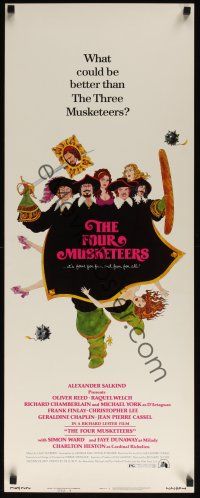 9t145 FOUR MUSKETEERS style B insert '75 Raquel Welch, Oliver Reed, great wacky Walter Velez art!
