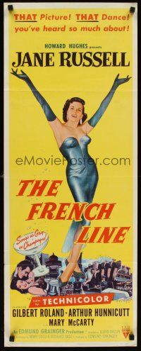 9t148 FRENCH LINE insert '54 Howard Hughes, art of sexy Jane Russell with arms outstretched!