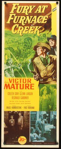 9t152 FURY AT FURNACE CREEK insert '48 Victor Mature & Coleen Gray, cool western artwork!