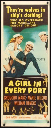 9t161 GIRL IN EVERY PORT insert '52 artwork of wacky sailor Groucho Marx & sexy Marie Wilson!