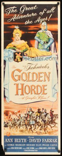 9t170 GOLDEN HORDE insert '51 art of sexy full-length Ann Blyth & David Farrar in armor!
