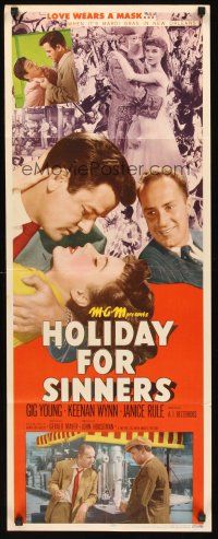 9t199 HOLIDAY FOR SINNERS insert '52 Gig Young, Keenan Wynn, Janice Rule, love wears a mask!