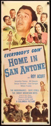 9t201 HOME IN SAN ANTONE insert '49 great image of Roy Acuff singing into radio microphone!