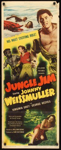 9t236 JUNGLE JIM insert '48 Johnny Weissmuller tries to save Virginia Grey from alligator!