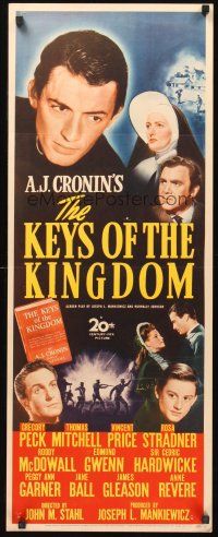 9t239 KEYS OF THE KINGDOM insert '44 Gregory Peck, Vincent Price, Thomas Mitchell, Roddy McDowall!