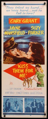 9t242 KISS THEM FOR ME insert '57 romantic art of Cary Grant & Suzy Parker + sexy Jayne Mansfield!