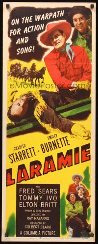 9t244 LARAMIE insert '49 Charles Starrett as The Durango Kid & Smiley Burnette on the warpath!