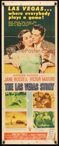 9t246 LAS VEGAS STORY insert '52 Victor Mature romances sexy Jane Russell & gives her jewelry!