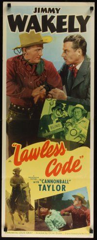 9t250 LAWLESS CODE insert '49 great images of cowboy Jimmy Wakely grabbing bad guy & riding horse!