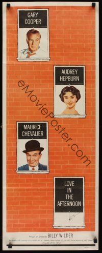 9t271 LOVE IN THE AFTERNOON insert '57 Gary Cooper, Audrey Hepburn, Maurice Chevalier, Billy Wilder