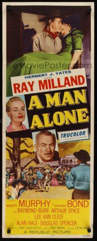 9t285 MAN ALONE insert '55 star & director Ray Milland carrying Mary Murphy + art of man hanged!