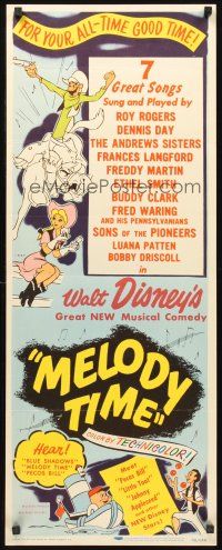 9t293 MELODY TIME insert '48 Walt Disney, cool cartoon art of Pecos Bill, Little Toot & more!
