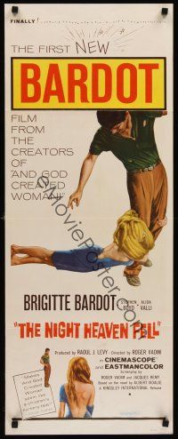 9t314 NIGHT HEAVEN FELL insert '58 Bardot makes And God Created Woman seem like a nursery tale!