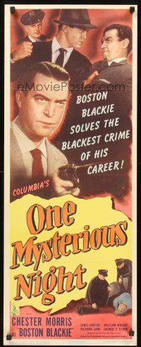 9t326 ONE MYSTERIOUS NIGHT insert '44 Chester Morris as Boston Blackie solves the blackest crime!
