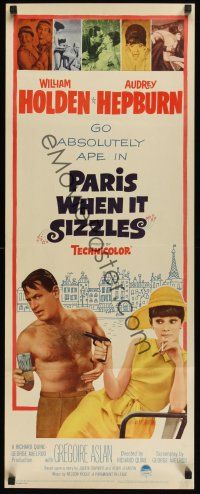 9t335 PARIS WHEN IT SIZZLES insert '64 sexy Audrey Hepburn with gun & William Holden in France!