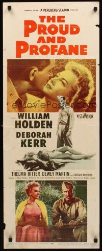 9t346 PROUD & PROFANE insert '56 romantic close up of William Holden & Deborah Kerr!
