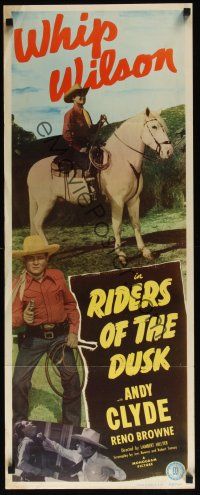 9t355 RIDERS OF THE DUSK insert '49 Whip Wilson on horse, fighting & holding gun and whip!