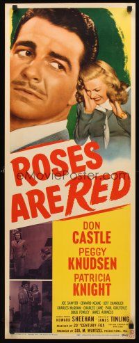 9t363 ROSES ARE RED insert '47 Don Castle, Peggy Knudsen, with the heart-blood of murder!