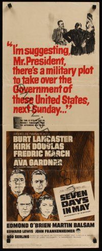 9t375 SEVEN DAYS IN MAY insert '64 Burt Lancaster, Kirk Douglas, Fredric March & Ava Gardner!