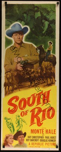 9t390 SOUTH OF RIO insert '49 cool image of Texas Ranger Monte Hale pointing gun!