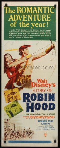 9t397 STORY OF ROBIN HOOD insert '52 Richard Todd with bow & arrow, Joan Rice, Disney
