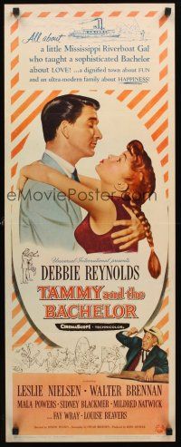 9t401 TAMMY & THE BACHELOR insert '57 artwork of Debbie Reynolds seducing Leslie Nielsen!