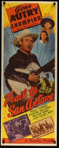 9t420 TRAIL TO SAN ANTONE insert '47 wonderful image of singing cowboy Gene Autry with guitar!