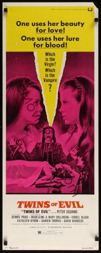 9t425 TWINS OF EVIL insert '72 one uses her beauty for love, one uses her lure for blood, vampires!