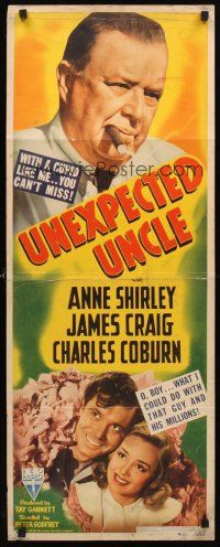 9t431 UNEXPECTED UNCLE insert '41 Anne Shirley, James Craig, Charles Coburn with cigar!