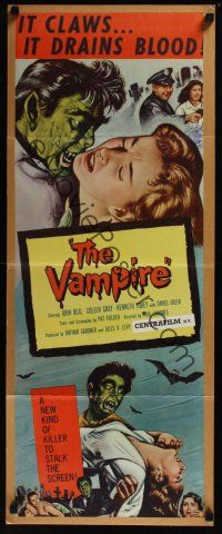 9t435 VAMPIRE insert '57 John Beal, it claws, it drains blood, cool art of monster & victim!