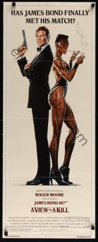 9t437 VIEW TO A KILL insert '85 art of Roger Moore as James Bond & Grace Jones by Daniel Goozee!