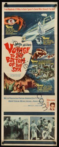 9t438 VOYAGE TO THE BOTTOM OF THE SEA insert '61 fantasy sci-fi art of scuba divers & monster!