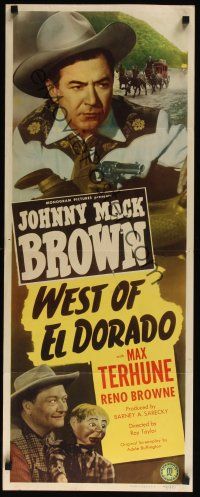 9t444 WEST OF EL DORADO insert '49 Johnny Mack Brown, ventriloquist Max Terhune with dummy Elmer!
