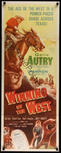 9t447 WINNING OF THE WEST insert '52 cool artwork of Gene Autry riding Champion!