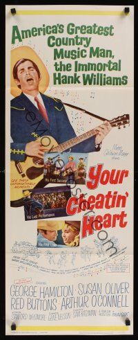 9t451 YOUR CHEATIN' HEART insert '64 great image of George Hamilton as Hank Williams with guitar!