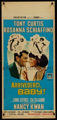 9t456 ARRIVEDERCI, BABY Italian locandina '67 Tony Curtis is a ladykiller, great wacky De Seta art!