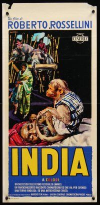 9t497 INDIA Italian locandina '59 directed by Roberto Rossellini, great Manfredo art!