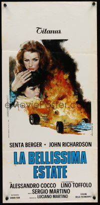 9t542 SUMMER TO REMEMBER Italian locandina '74 art of Senta Berger & burning car by Ciriello!