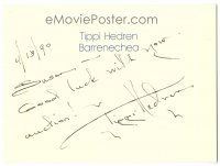9w256 TIPPI HEDREN signed 5x6 card '90 you can frame it with a photograph!