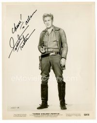 9w119 FORREST TUCKER signed 8x10 still '56 full-length with gun drawn from Three Violent People!