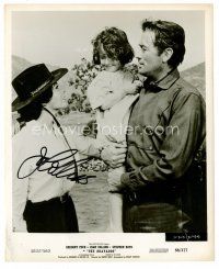 9w142 JOAN COLLINS signed 8x10 still '58 with Gregory Peck & young girl from The Bravadas!
