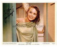 9w136 JANET LEIGH signed color 8x10 still '57 naked behind a shower curtain from Jet Pilot!
