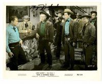 9w178 MORGAN WOODWARD signed color 8x10 still '58 threatening Audie Murphy in Ride a Crooked Trail!