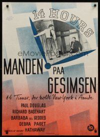 9x488 14 HOURS Danish '51 Richard Basehart, Paul Douglas, Barbara Bel Geddes, cool clock design!