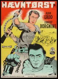 9x500 BADLANDERS Danish '59 cool art of Alan Ladd, Ernest Borgnine and shackled fist holding chain!