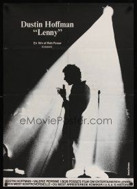 9x568 LENNY Danish '74 silhouette image of Dustin Hoffman as comedian Lenny Bruce at microphone!